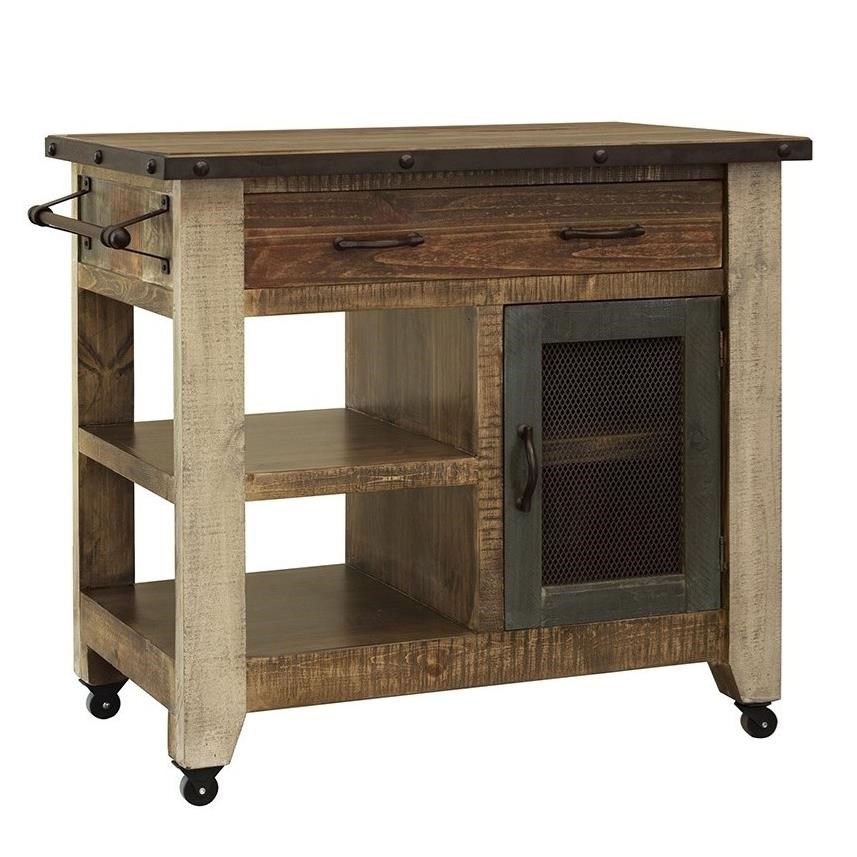 International Furniture Direct Antique Rustic Kitchen Island with 1
